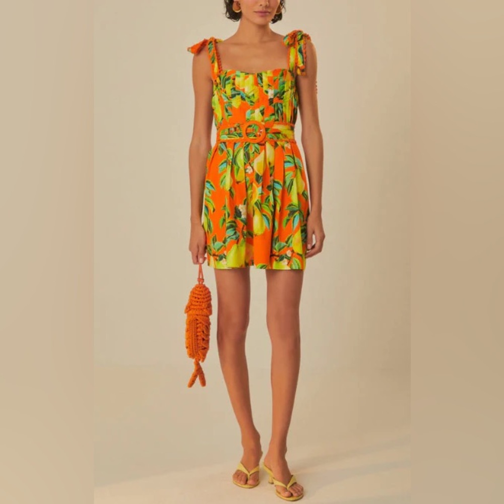 Farm Rio Orange Chic Pears Organic Cotton Midi Dress (SMALL FLAW)